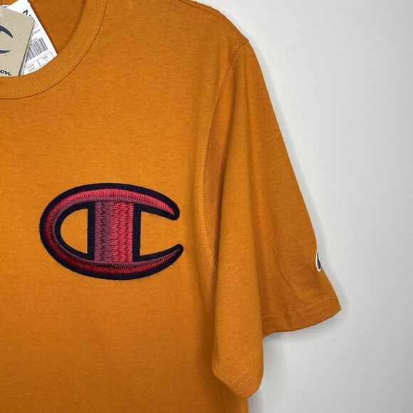 CHAMPION Mens Big-C Floss Embroidered Orange T-Shirt NEW Cotton Tee Medium M - Picture 2 of 7